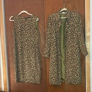 Vintage Harve Benard Olive and PurplePolka Dot Coat and Dress Set Size 12